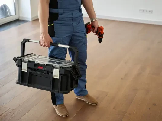 Repairman with drill in new modern comfortable home sweet home in Babcock Ranch, Florida